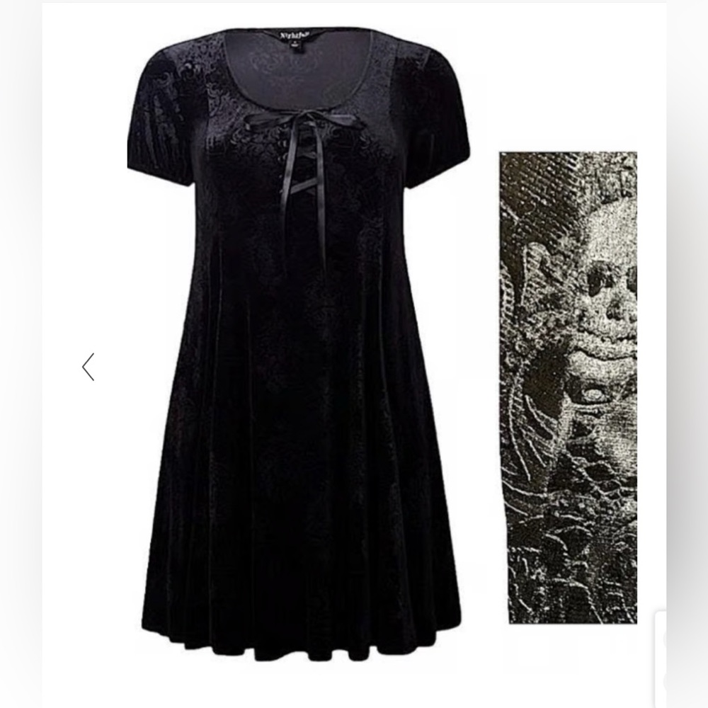 Spooky Skull and Roses Embossed Velvet Tie Front Dress ready for a night out!